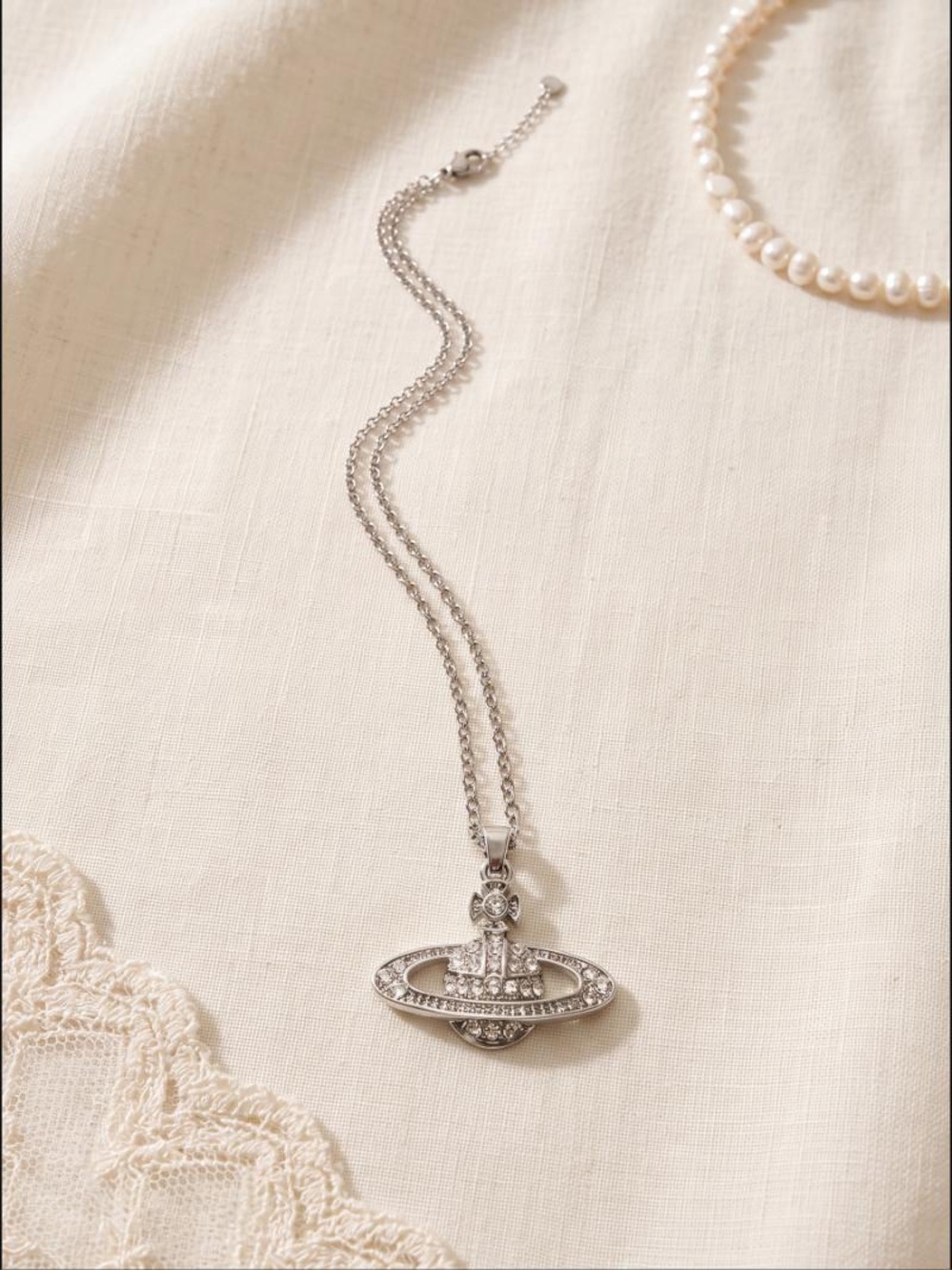 Vivienne Westwood Silver Crystal Orb Pendant Necklace